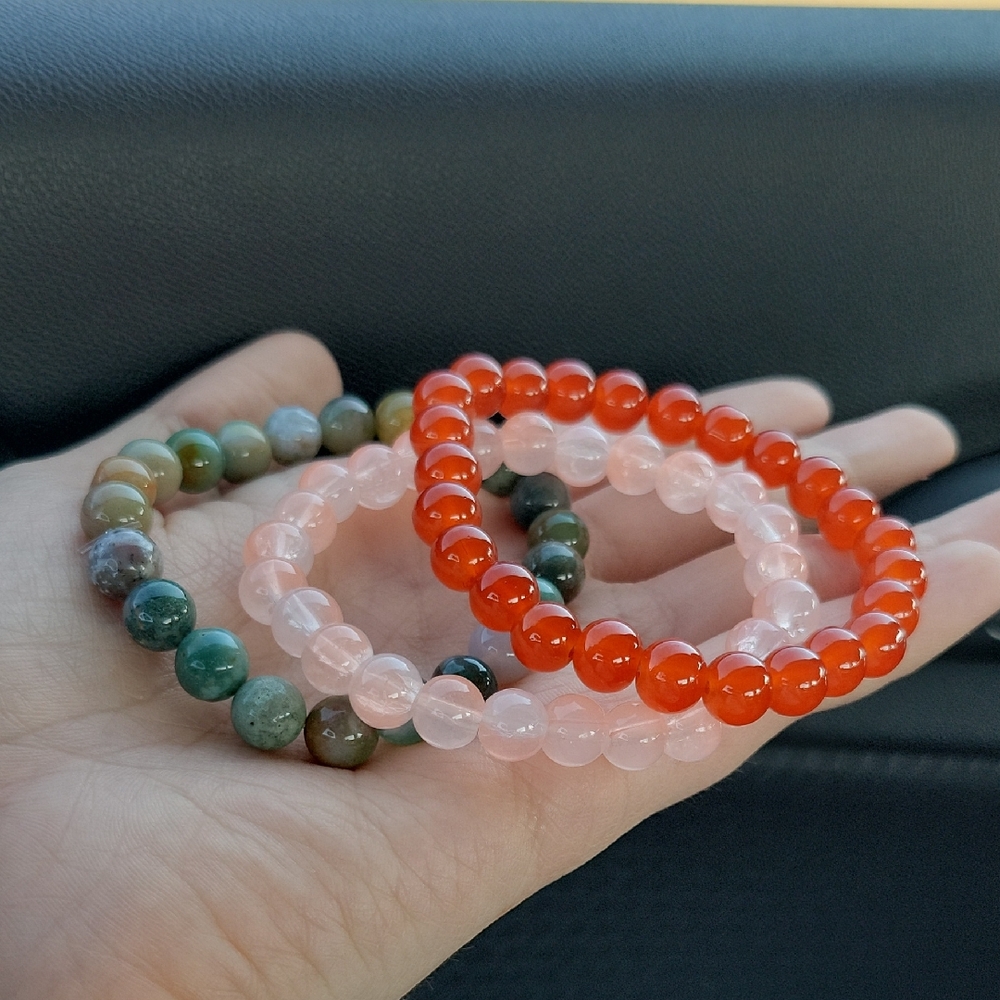 Elegant Beaded Bracelet Set - Red, Pink, Green